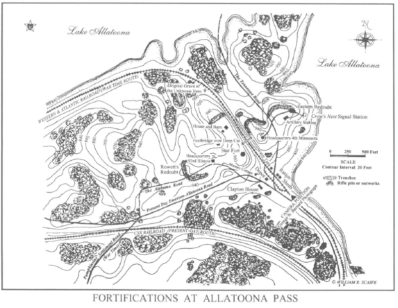 map of Fortifications at Allatoona Pass