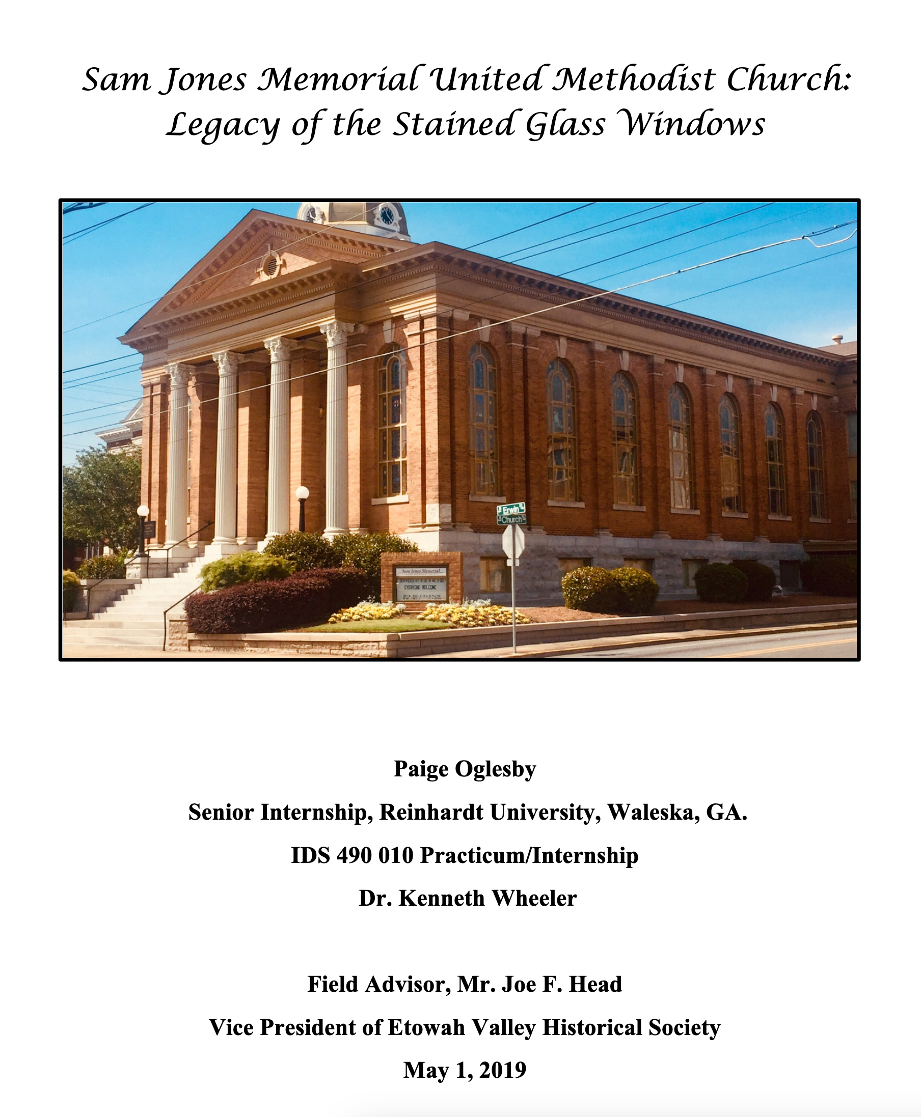 Sam Jones Memorial United Methodist Church: Legacy of the Stained Glass Windows – Paige Oglesby